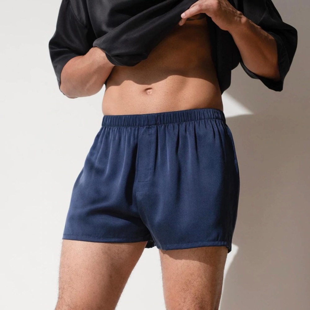 Lahgo - Deep blue silk boxer shorts pajamas NWT